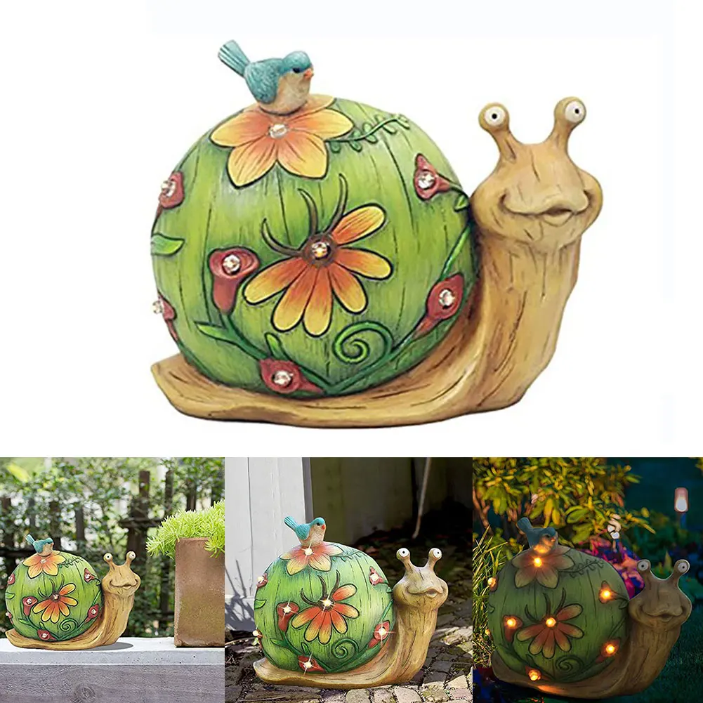 

Animal Yard Sculpture Lawn Gift Solar Powered Pathway Home Garden Ornament Statue Light Resin Snail Figurine Outdoor Landscaping
