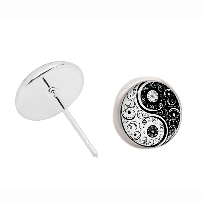 SUTEYI новые стеклянные кабошоны серьги гвоздики ювелирные изделия Инь Ян черепа