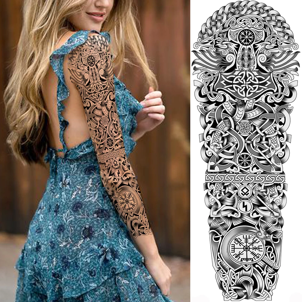 Длинные полные руки Временные татуировки реалистичные поддельные черный