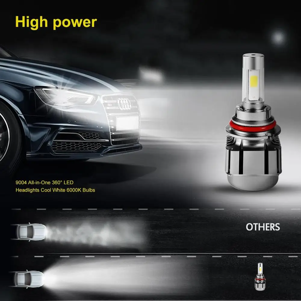 

OUTAD 9007 LED Car Headlight Bulb 4 Side COB Headlight Dual Beam High Low LED Kit 6000K Replace for HID Bulbs