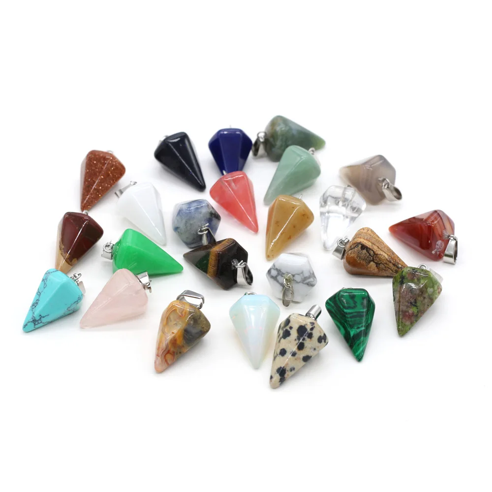 

Natural Stone Pendant Polygonal Cone Shape Crystal Agates Turquoises Stone Charm for Making Jewelry Women Necklace Bracelet Gift