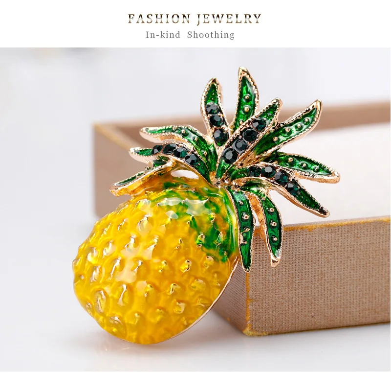 Желтый цвет ананас Фрукты Кристалл Стразы Броши для женщин модное летнее платье