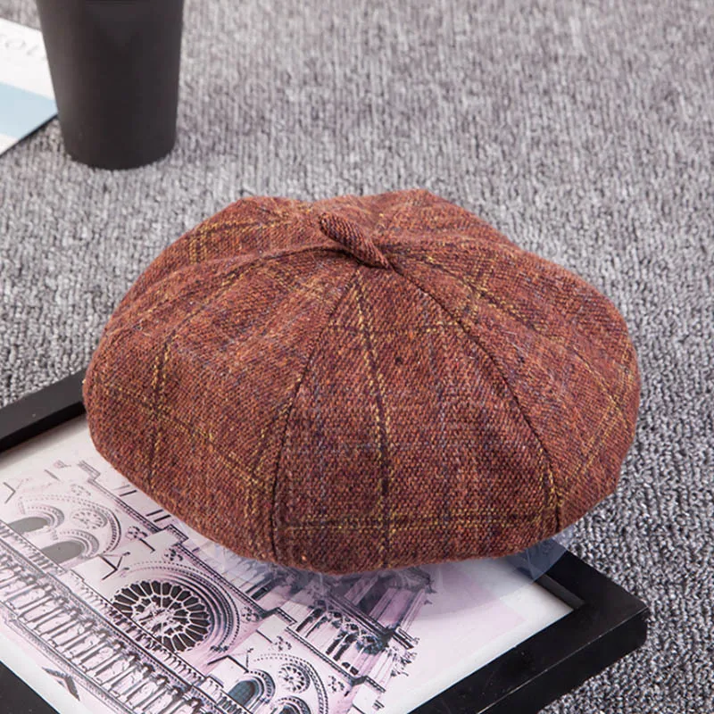 2020 женские популярные береты шапка для зимы хлопковые шапки клетчатые винтажные