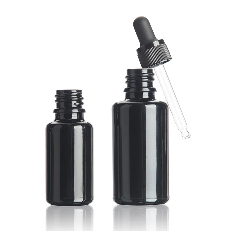 

Shiny Black Glass Empty Essential Oil Perfume e Liquid Pipette Dropper Bottle 10ml 15ml 30ml 50ml 100ml black cap Essence Bottle