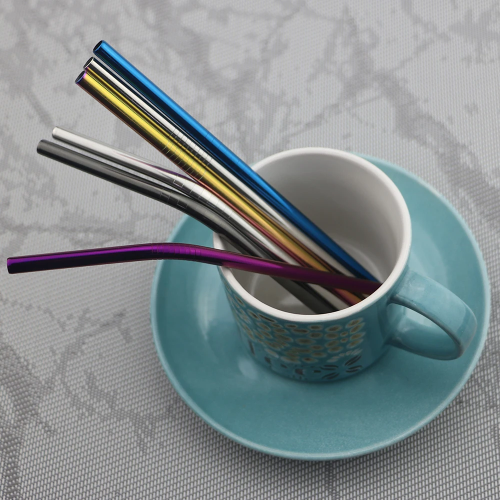 5Pcs/Set Metal Reusable Drinking Straw 304 Stainless Steel Wide 12mm Eco Friendly With Cleaner Brush Box | Дом и сад