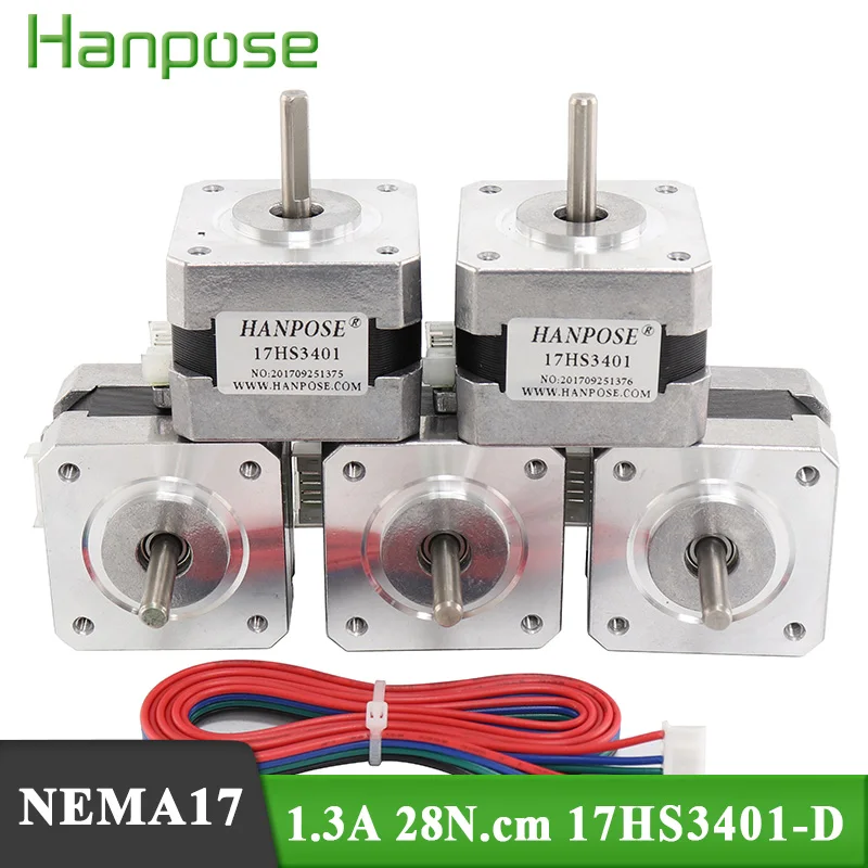 

Шаговый двигатель Nema17 17HS3401-D 4-проводной 42 двигателя 42BYGH 1.3A CE ROSH ISO CNC для 3D-принтера, 5 шт.