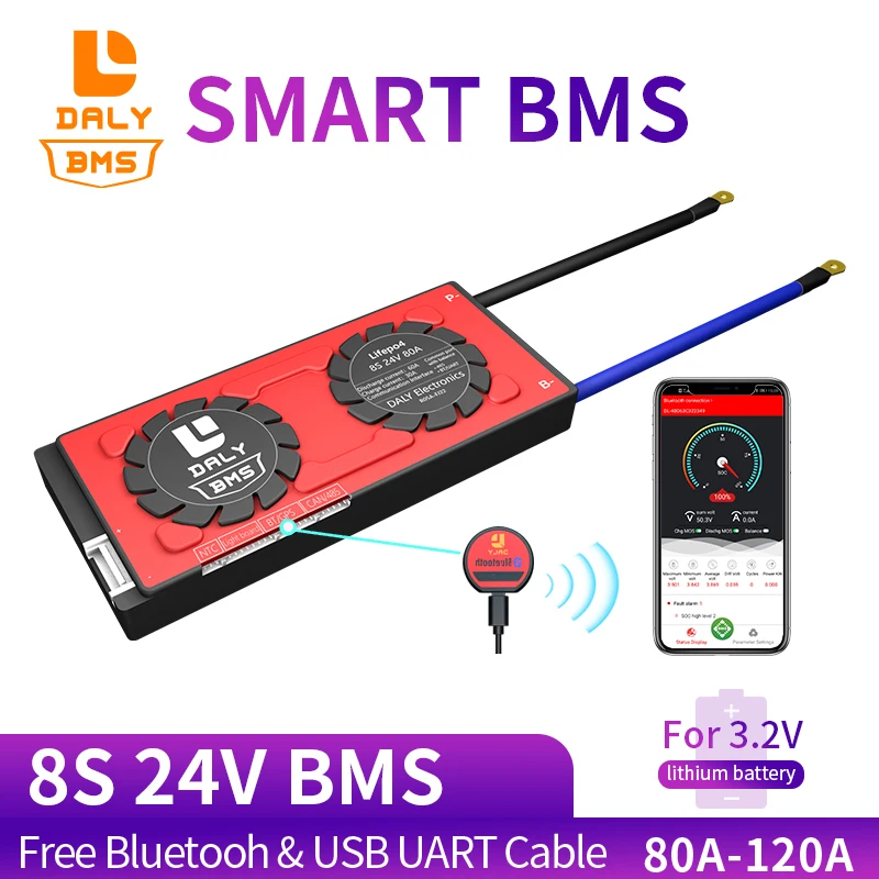Аккумулятор 80 А 18650 а 24 В Samsung BMS LiFePO4 8S Bluetooth USB устройство батареи NTC UART
