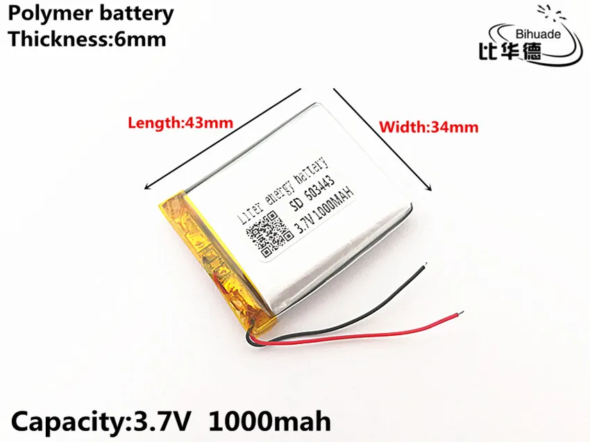 Литровая энергетическая батарея 603443 3,7 V 1000mAH 583443 полимерная литий-ионная/литий-ионная батарея для игрушек, банка питания, gps, mp3, mp4