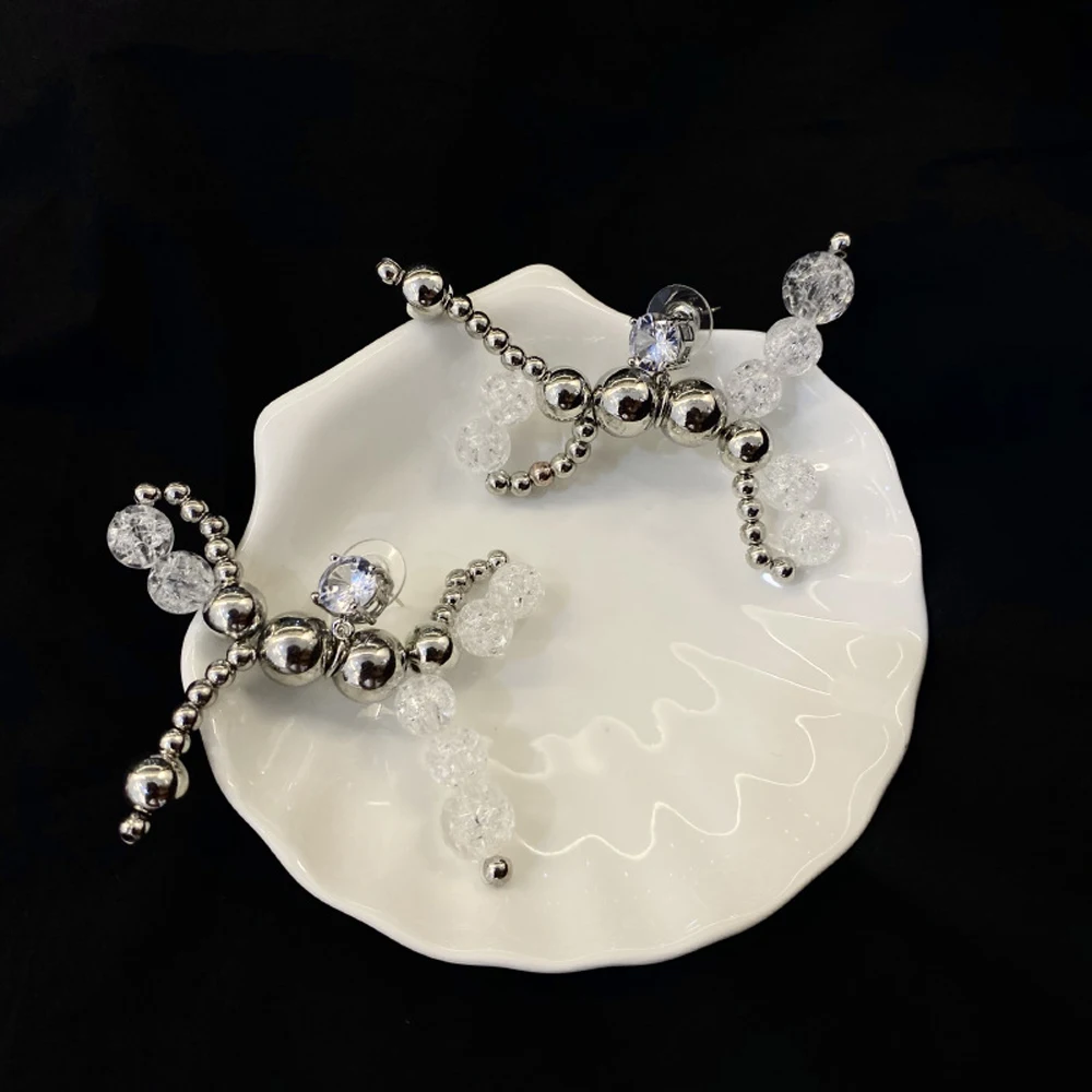 

Fashion Design Feeling Small Coloured Glaze Metal Ball Beads Bowknot Earrings Ins Sweet Cool Cute/Romantic Stud Earrings