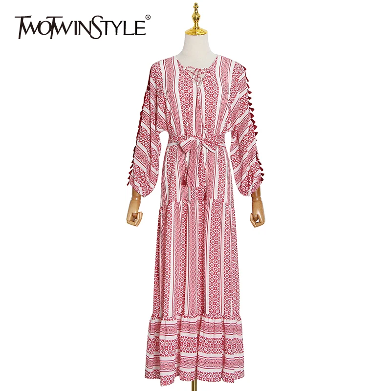 

Женское платье в полоску TWOTWINSTYLE, зеленое богемное платье с V-образным вырезом, рукавами-фонариками, высокой талией, завязками и бантом на лет...