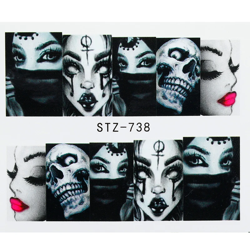 RWTT Хэллоуин наклейки для ногтей сексуальный Череп Кость переводные пленка