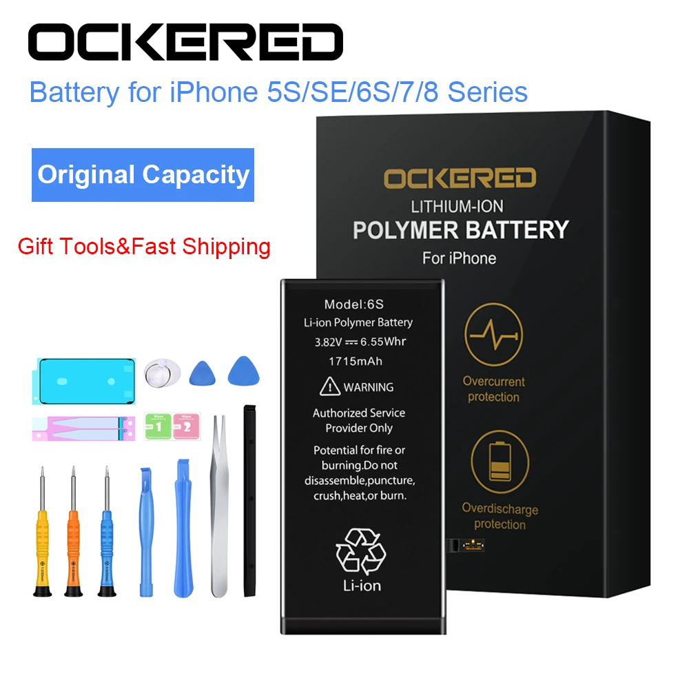 

Original Capacity Replacement Phone Battery For iPhone 6 6S 7 8 Plus SE 5S Built-in Bateria Free Tools For iPhone7