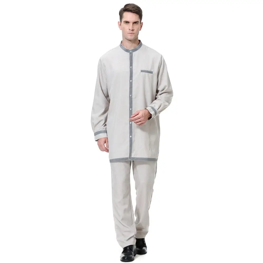 Hanyimidoo 2 PCS Muslim Abaya Suit for Men Jubba Thobe Middle East Long Robes Kaftan Arab Dubai Adult Islamic Clothing