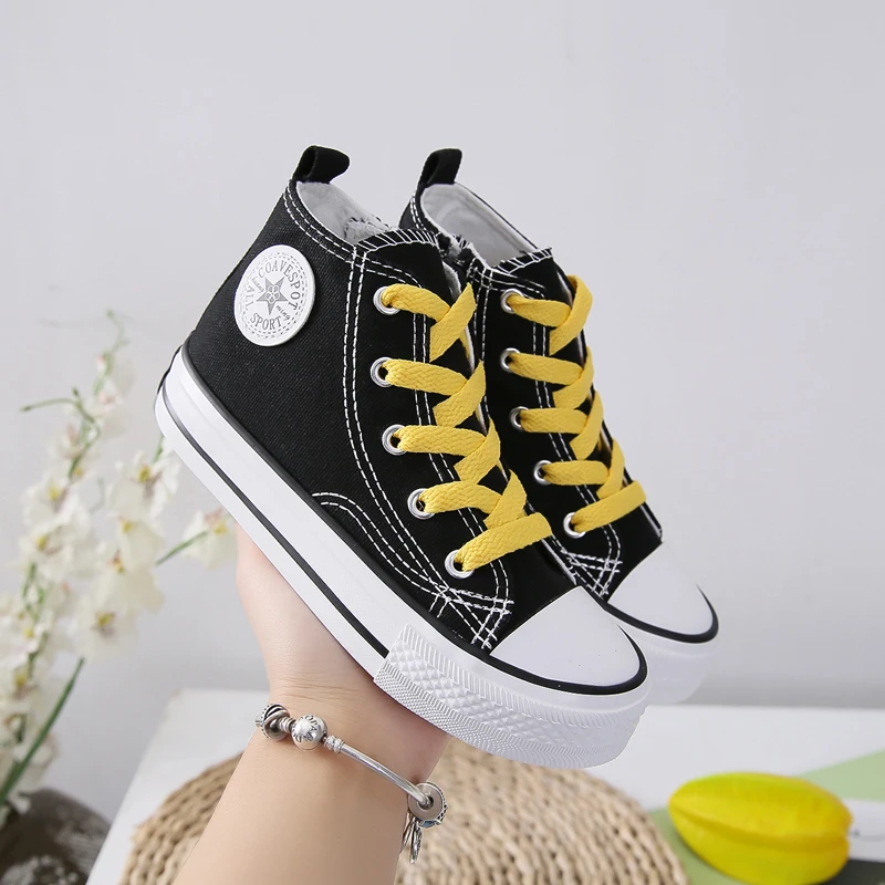 

Children high-top canvas shoes girls spring fashion casual shoes students leisure side zipper canvas shoes
