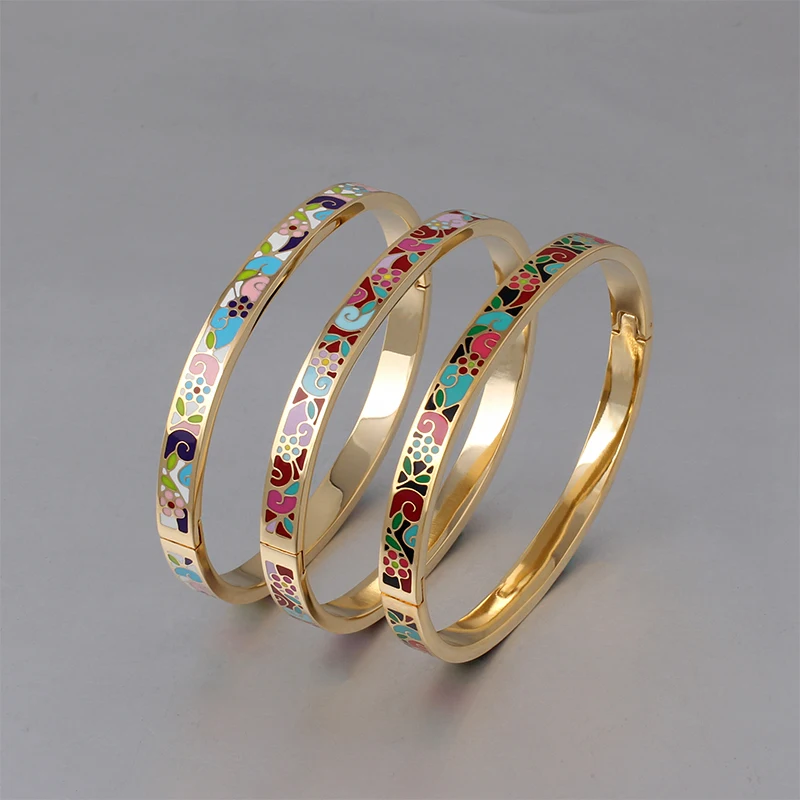Bangles for Women Cuff Fashion 0.6mm Width Ethnic Colorful Enamel Bangles