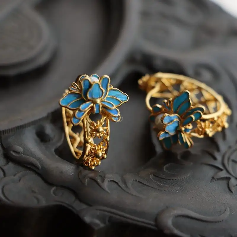 

Cloisonne Imitation Tian-Tsui Imperial Palace Vintage Filigree Inlaid Gilding Earrings Female Ancient Style Han Chinese Clothing
