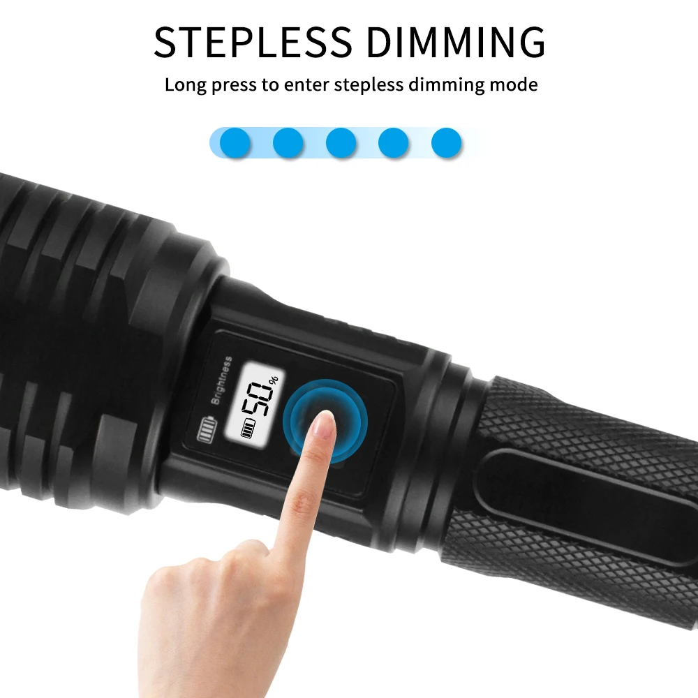 Günstig BORUiT XHP 90,2 LED Taschenlampe 3500LM 4-Modus Zoom Wasserdichte Taschenlampen Aufladbare Power Bank Laterne Für Camping Jagd