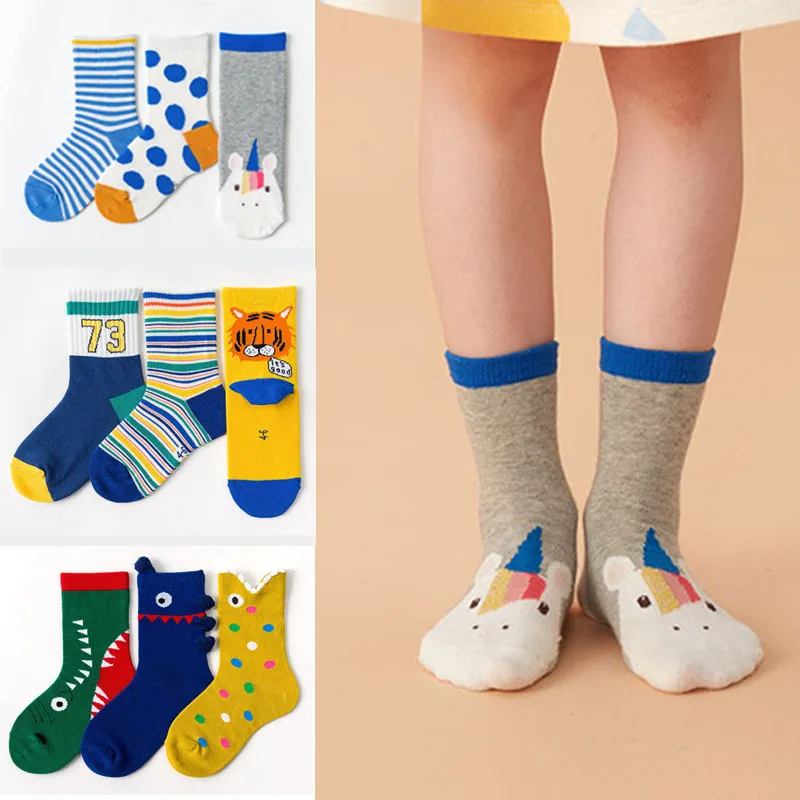 

3pairs New Kids Socks Boys Spring Summer Autumn Warm Comfortable Socks Girls Fashion Cotton Children Socks for 1-12Y