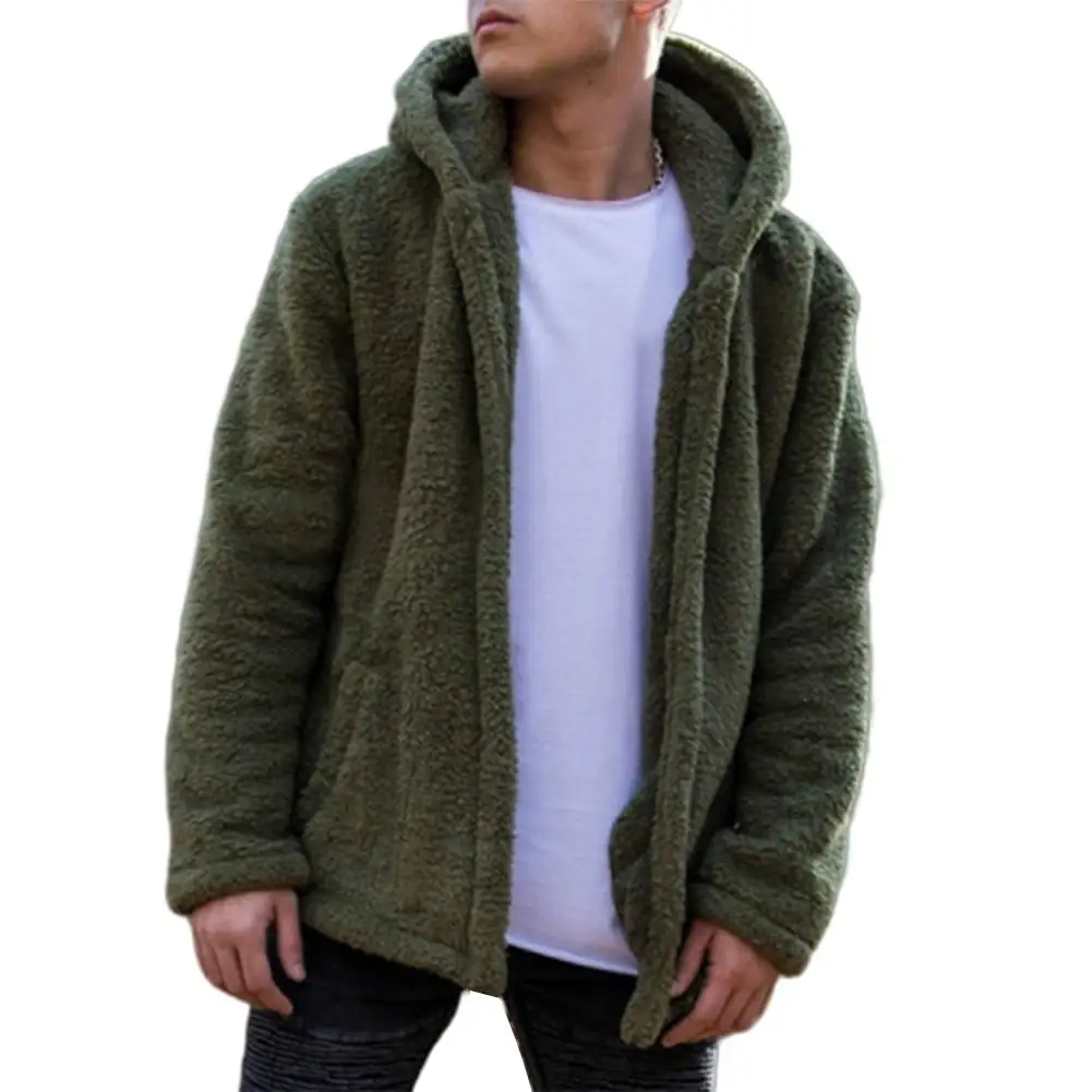 

Men Winter Warm Teddy Bear Pocket Fluffy Coat Fleece Fur Hooded Jackets Hip Hop Stylish Cool Plus
