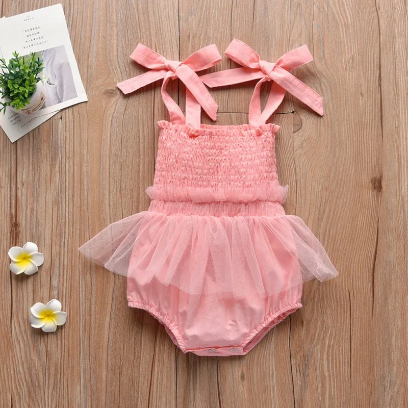

Summer Sweet Baby Girls Mesh Skirt Jumpsuit Fashion Sleeveless Collar Romper Infant Casual Bodysuit Outfits 2021