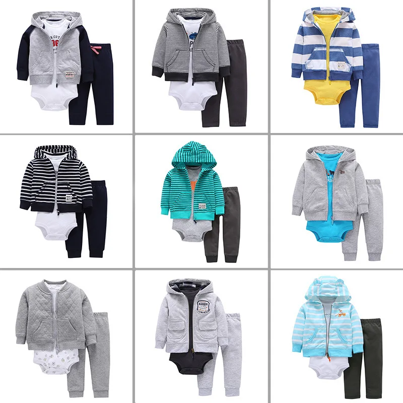 

Baby Boys O-neck Long Sleeve Cartoon Print Zipper Hoodies Cardigans+Triangle Rompers+Full Length Pants 3pcs Clothing Set