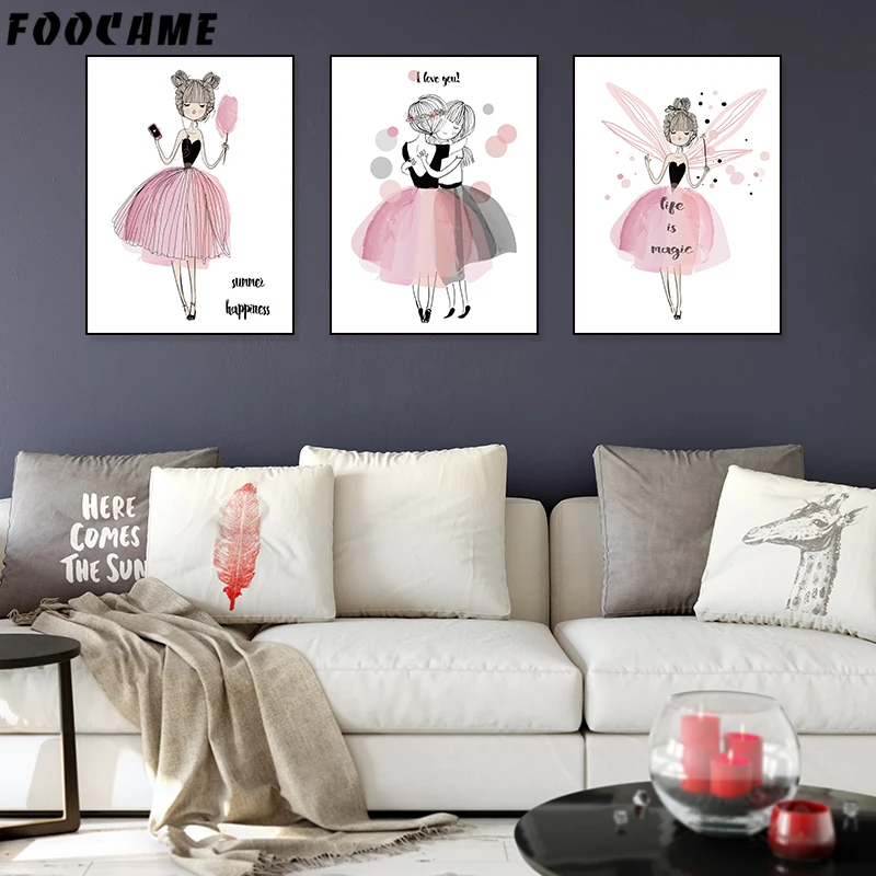 Девочка Розовая Юбка танцующие крылья рандомные Детские Мультяшные плакаты и