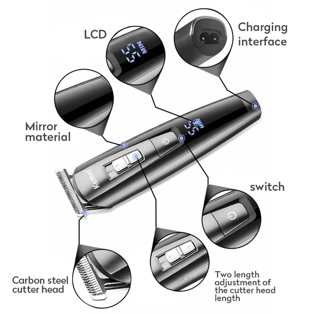 WEIDZ Профессиональный цифровой триммер для волос перезаряжаемая электрическая