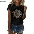 Женская Повседневная футболка с надписью, свободная Мягкая футболка с круглым вырезом и коротким рукавом, с принтом Солнца и Луны, Новинка лета 2021
