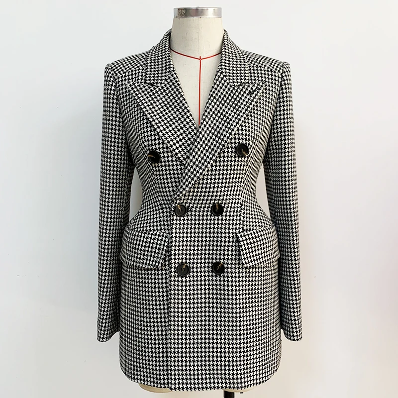 

HIGH QUALITY Newest Fashion 2021 Designer Coats Women's Double Breasted Slim Fitting Houndstooth Tweed Coat Outerwear