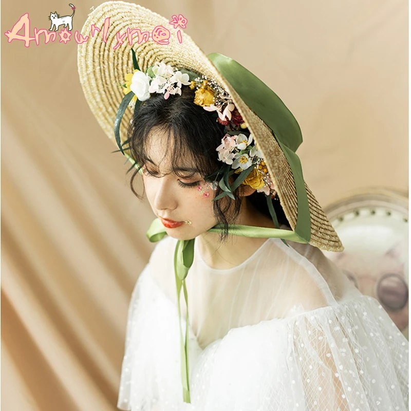 Соломенная шляпа для женщин с большими полями от солнца бантом из ленты летняя