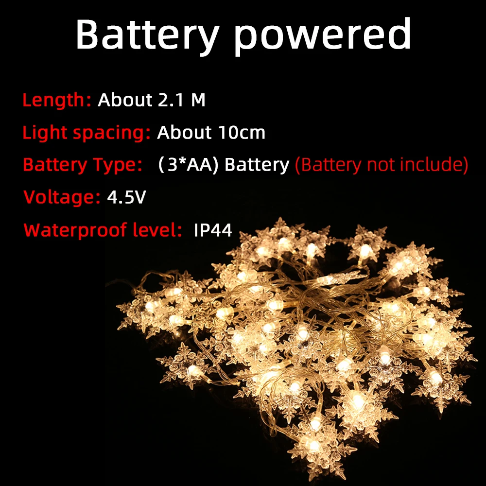 

2M 20LED New snowflake string battery box Christmas Garland String Lights Fairy Light Outdoor For Xmas Tree Wedding Party Decor