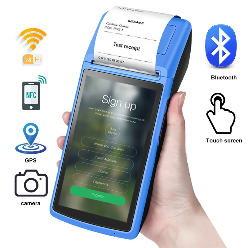 

5 inch POS Terminal Printer 58mm receipt USB Bluetooth Printer Touch Screen WIFI portable wireless Handheld Pos System Machine