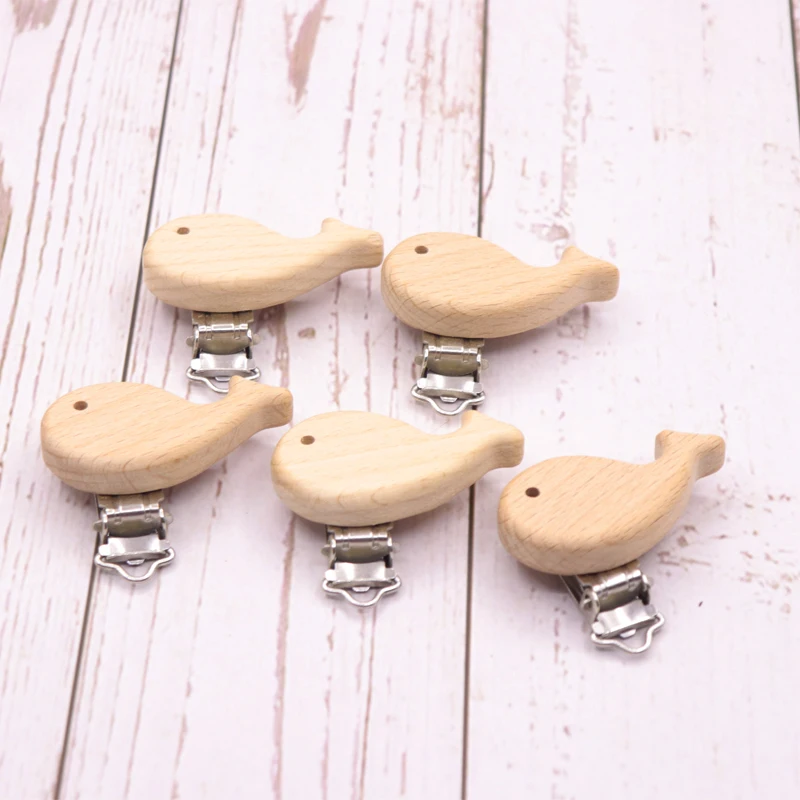 Chupete de madera Natural con forma de Animal para beb&eacute;, Clips de Metal, accesorios para beb&eacute;, soporte de grado alimenticio, mordedor de madera para beb&eacute;, 5 uds.-0
