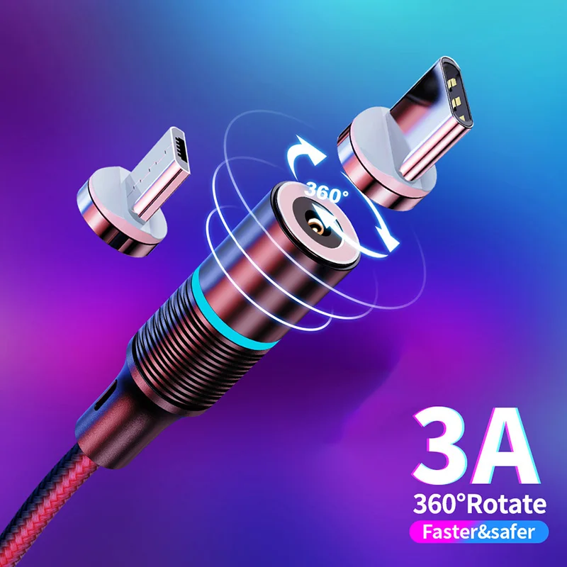 Магнитный кабель Micro USB Type-C 1 м 2 3 3A зарядное устройство шнур для быстрой зарядки