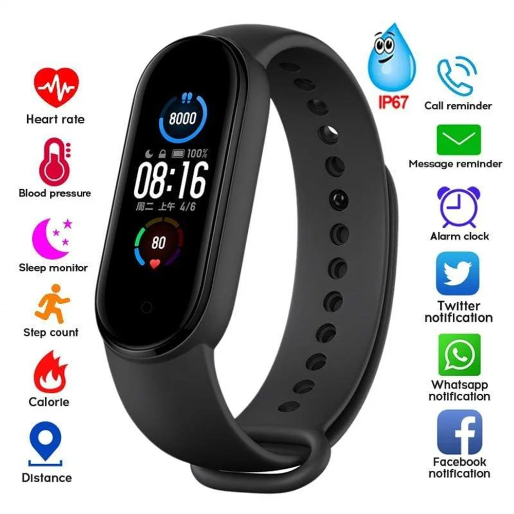 

M5 Tracking Smart Bracelet Exercise Pedometer Heart Rate Blood Oxygen Health Monitoring Waterproof Bluetooth Electronic Bracelet