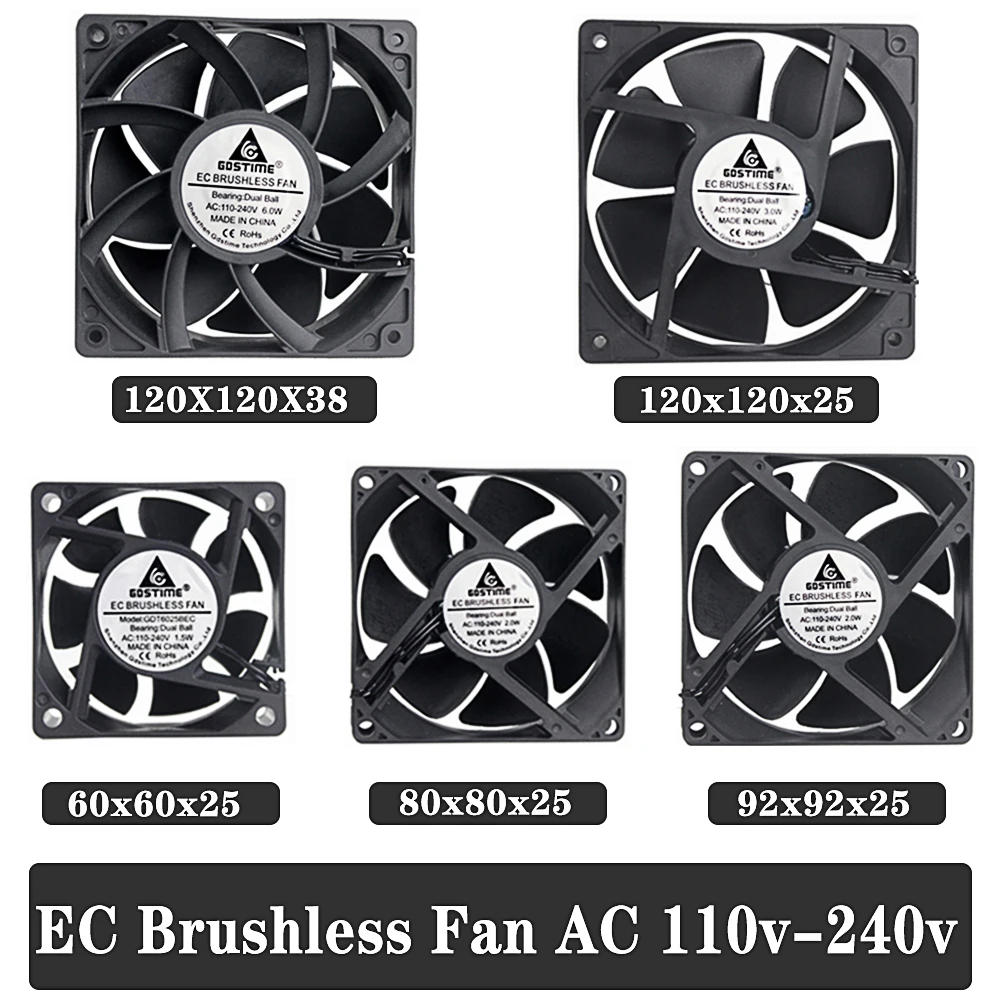 

2Pcs Gdstime 60mm 80mm 90mm 120mm EC Brushless Fans PC cooler AC 110V 115V 120V 220V 240V Axial fan 6025 8025 9225 12038