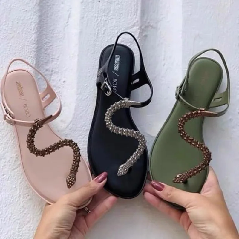 

Melissa New Big Girls' Shoes 2022 Fashion Women Metal Texture Snake Accessories Jelly Sandals Girls Beach Shoes for Ladies