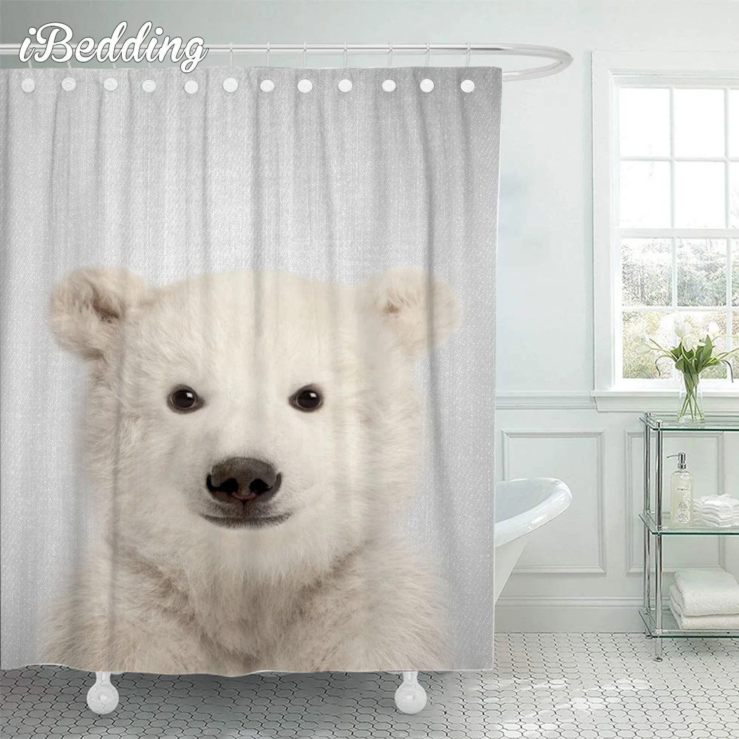 

Водонепроницаемая занавеска для душа, занавеска в ванную комнату с 3d-рисунком полярного медведя, зебры, с крючками для декора