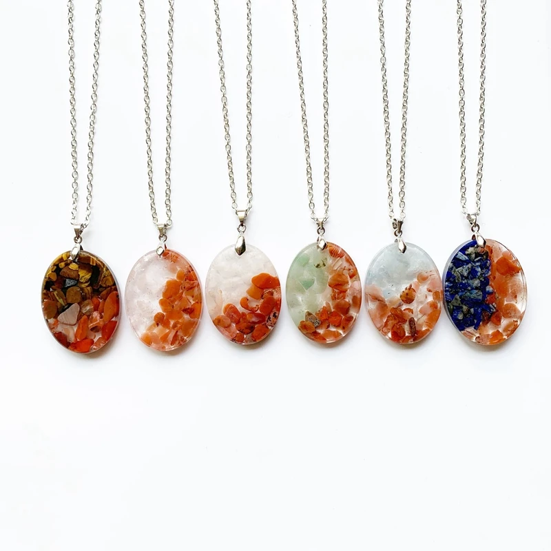 

Натуральный тигровый глаз Lapis хрустальные камни Orgone кулон овальные целебные Хрустальные Бусы каменная крошка ожерелье смола Геометрическа...