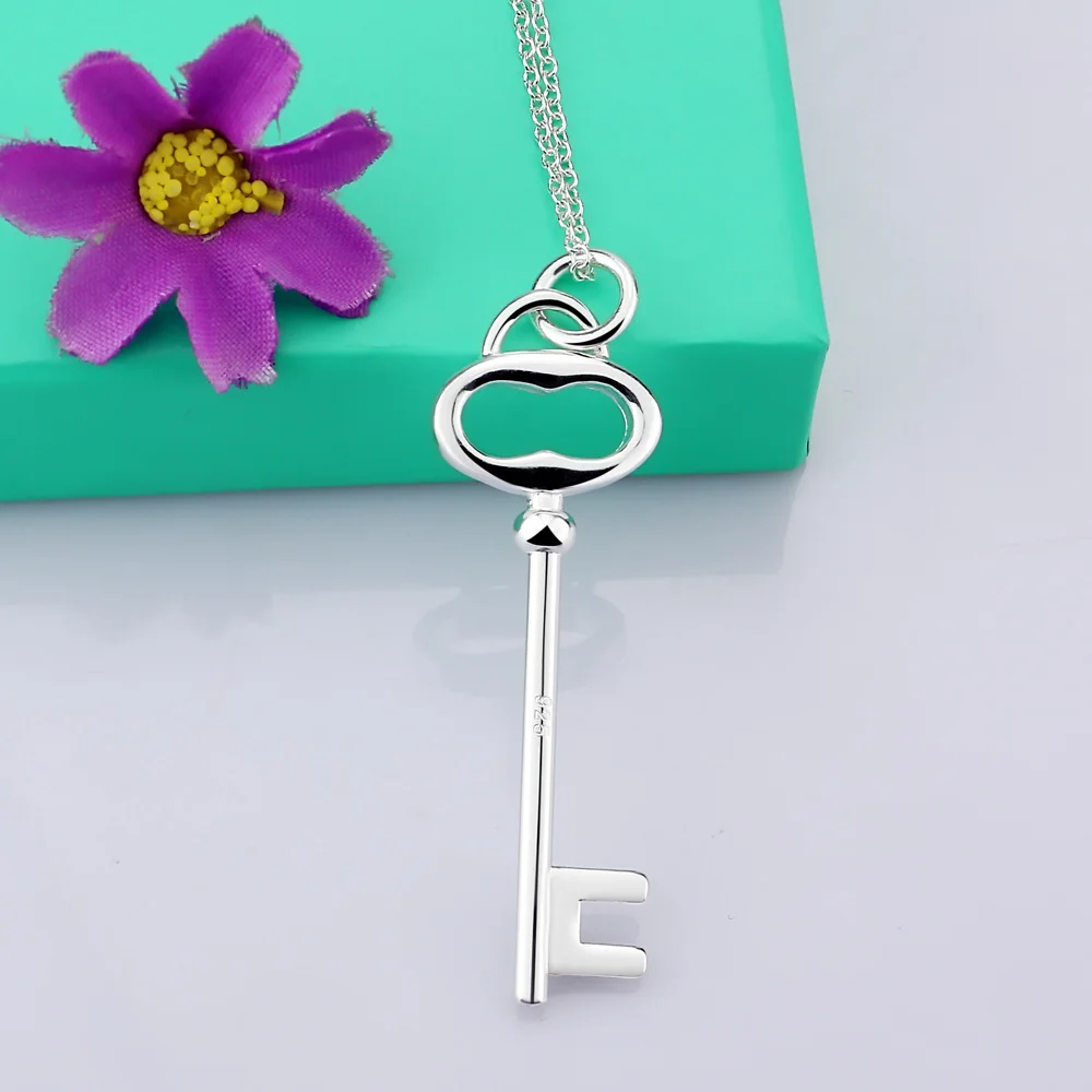 Минималистичный простой 925 Серебряное ожерелье для женщин Глянцевая ключ