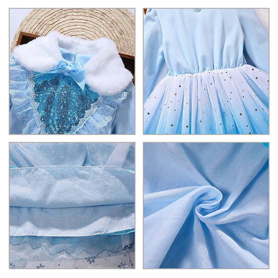 

2020 New Elsa Dress Girls Party Vestidos Cosplay Dresses Snow Costumes For Kids 3-8years Christmas Princess Dress Winter Dress