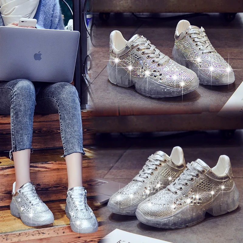 Повседневное обувь Bling Для женщин zapato de mujer кристаллы белые кроссовки на