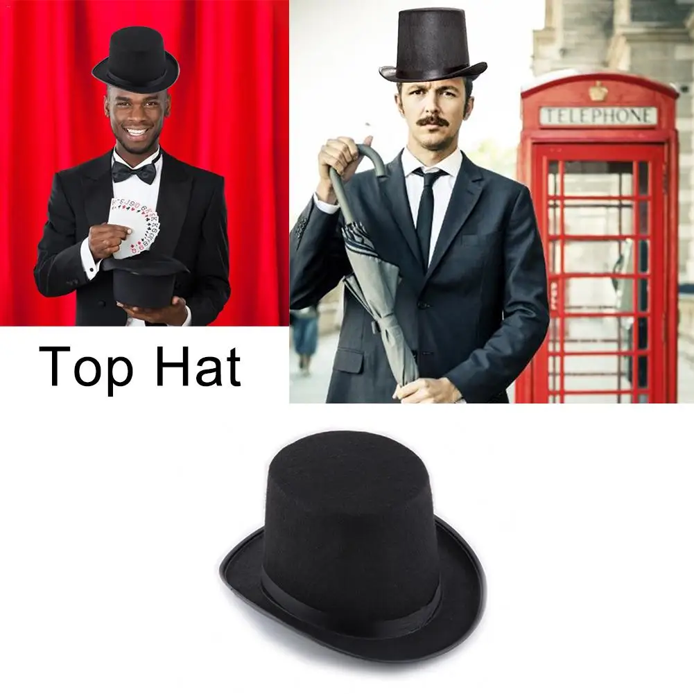 Черная атласная шляпа мага верхняя конного спорта топ джазовая сценическая