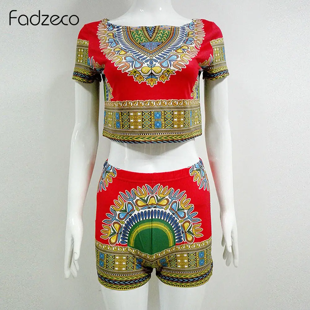 Fadzeco африканская одежда для женщин Slim Fit комплект из 2 предметов шорты с