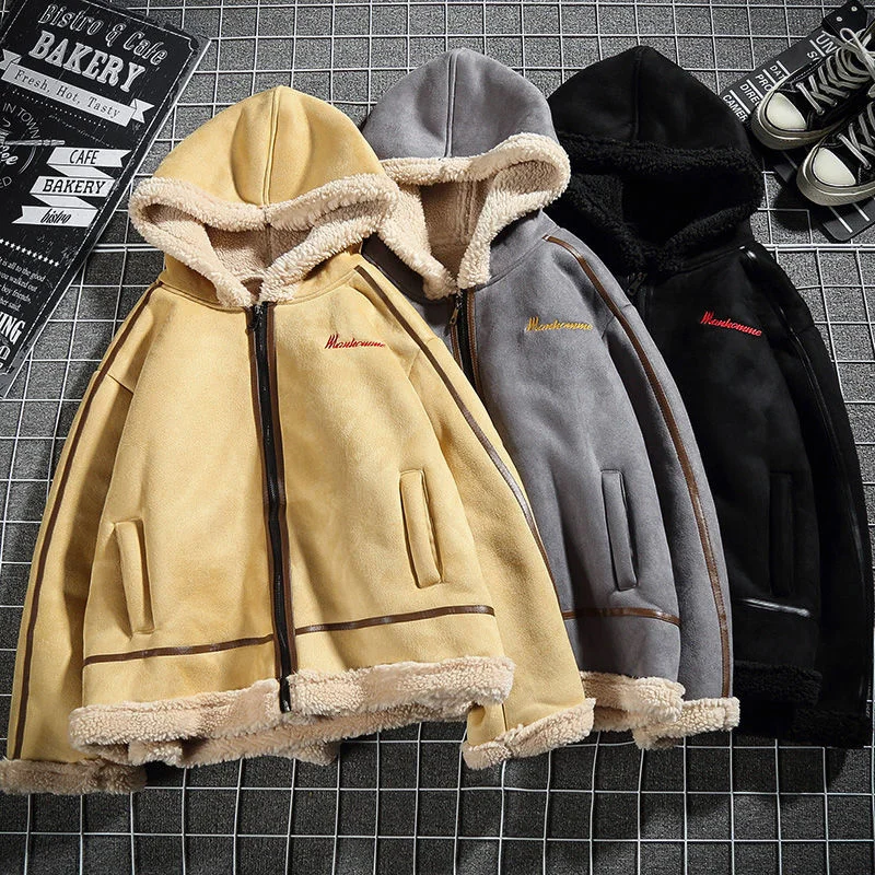 

Men's Jacket Autumn And Winter Leisure Cashmere Zipper Turndown Collar Fluffy Coat Male Plus Size High Street Overcoat