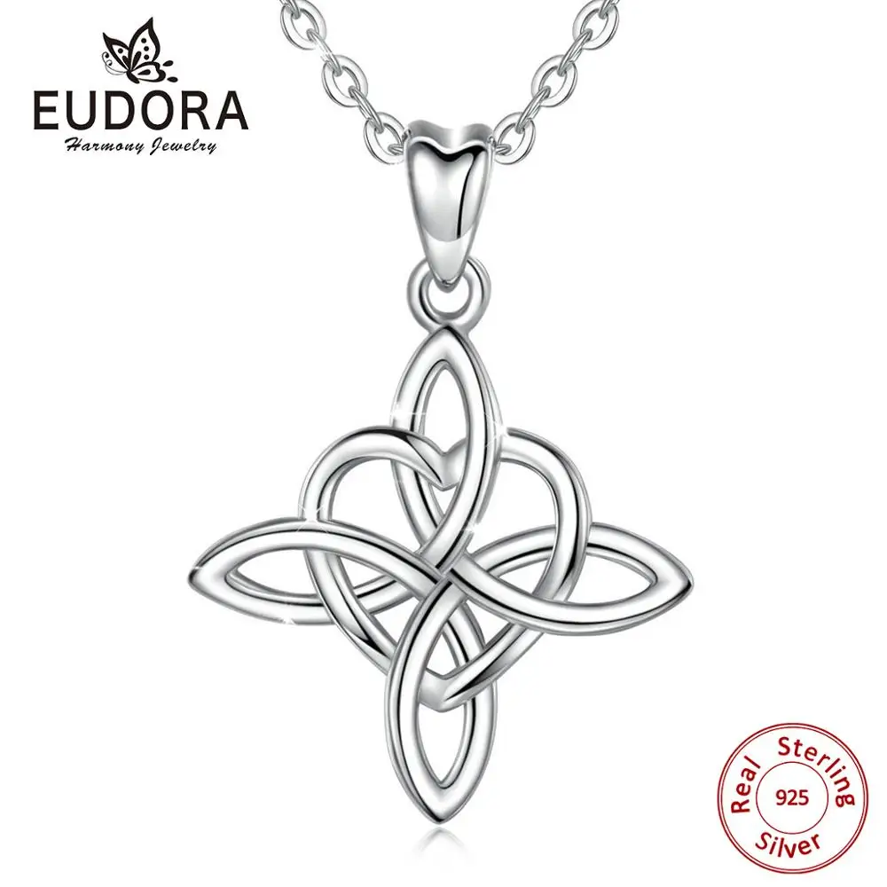 Eudora 925 Sterling Silver Geometrical line Heart Pendant Neckalce Irish Celtics Knot Necklaces Fine jewelry For Women CYD203