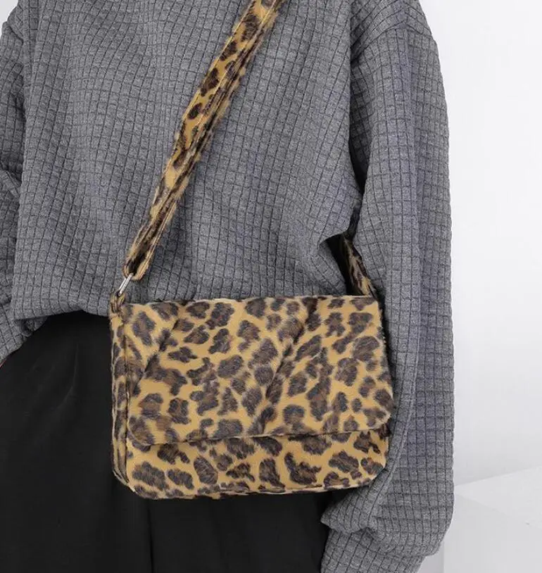 Меховая сумка с животным принтом леопардовая для женщин зимние теплые сумки