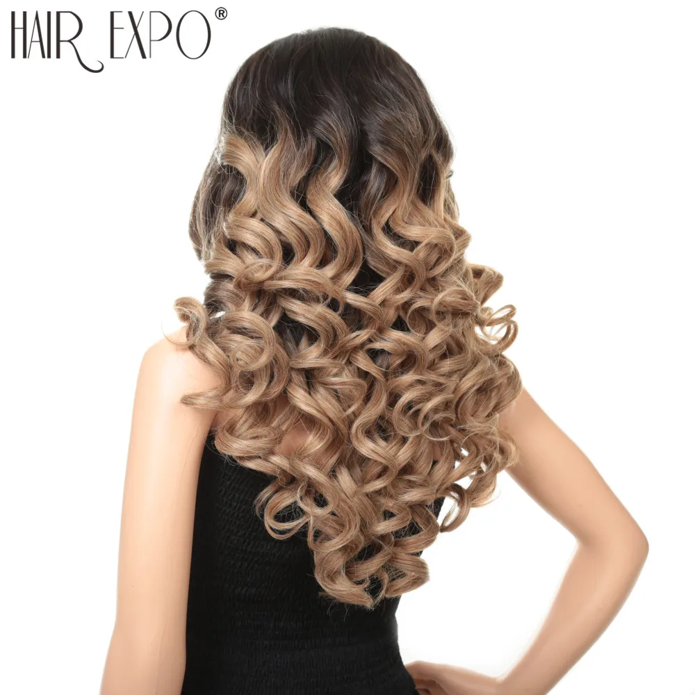 24 дюйма Длинный свободный волнистый синтетический кружевной передний парик без