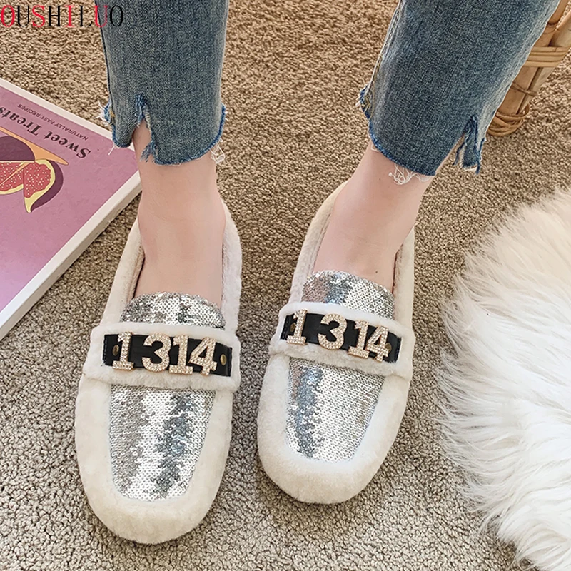 Женская обувь на плоской подошве сезон осень зима повседневные Лоферы без