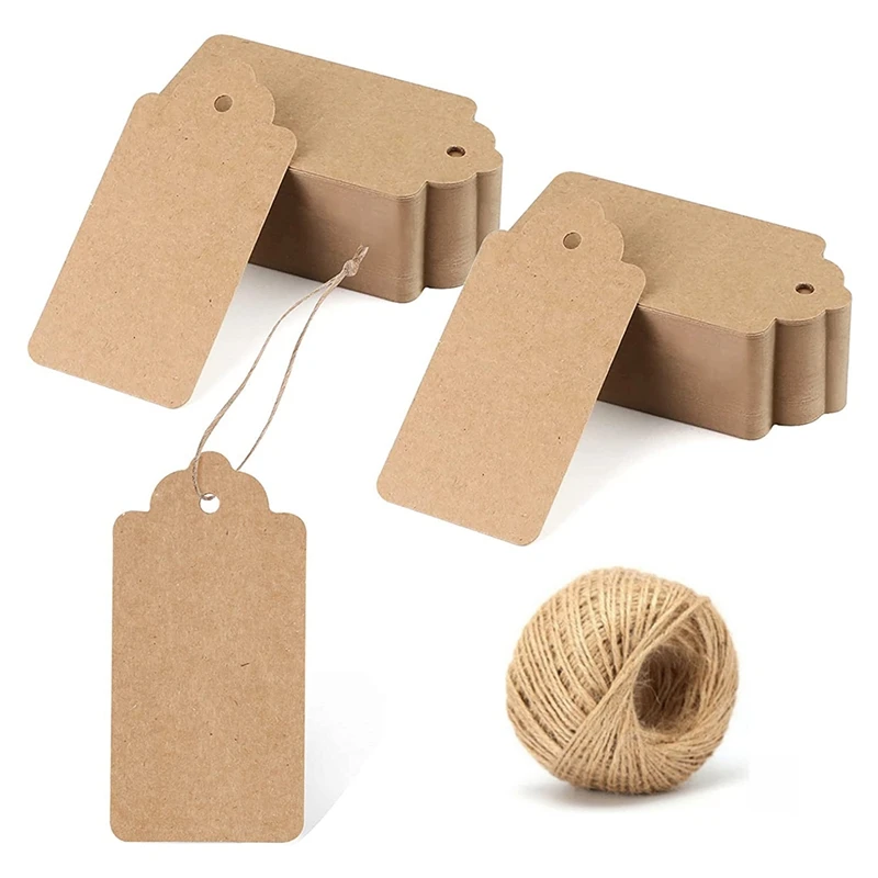 

Gift Tags, 100 Pcs Kraft Paper Tags, Gift Wrap Tags for Wedding Brown Rectangle Craft Hang Tags